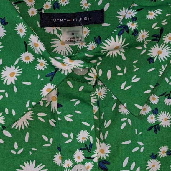 💚 NEW Tommy Hilfiger Windblown Daisy Green Floral Shirt Dress Size 8 - Picture 5 of 11